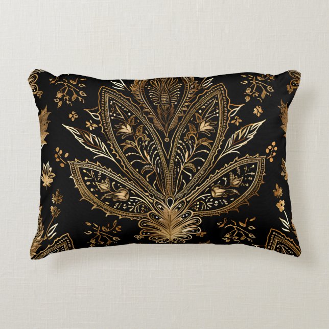Royal Indian Luxury Black & Gold Dekokissen (Vorderseite)