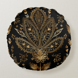 Royal Indian Luxury Black & Gold Rundes Kissen