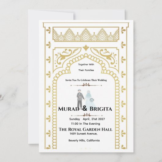 Royal Indian Wedding Invitation – Gold Design Einladung (Vorderseite)