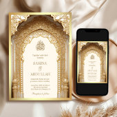 Royal Islamic Arch Cream Gold Muslim Wedding Einladung