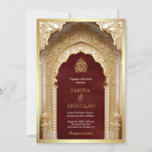 Royal Islamic Arch Maroon Gold Muslim Wedding Einladung (Vorderseite)