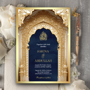 Royal Islamic Arch Navy Blue Gold Moslem Hochzeit Einladung