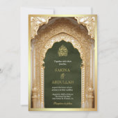 Royal Islamic Arch Olive Green Gold Hochzeit Einladung (Vorderseite)