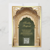Royal Islamic Arch Olive Green Gold Hochzeit Einladung (Rückseite)