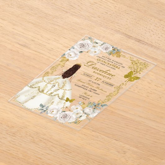 Royal Ivory Beige Princess Quinceañera Acryleinladungen (Ablage )