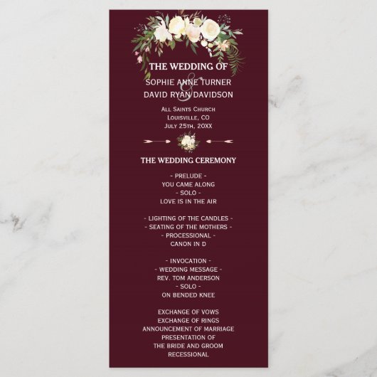Royal Ivory Floral Burgundy Wedding Program Programm (Vorderseite)