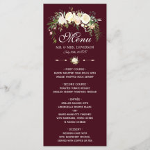 Royal Ivory Floral Wappen Burgundy Wedding Menu