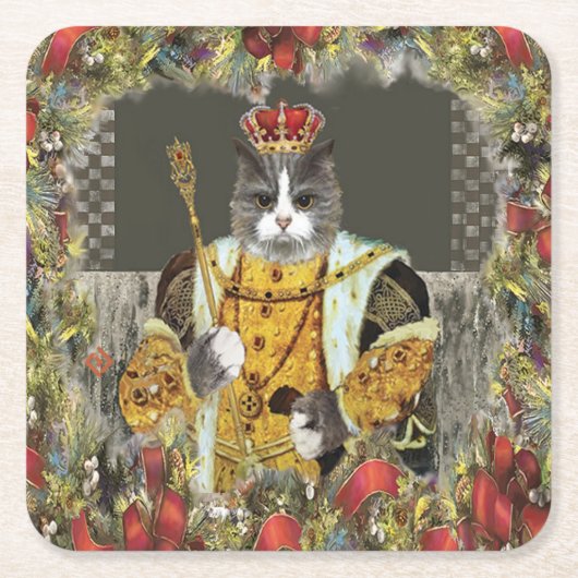 Royal King Cat Weihnachtsbuch Untersetzer (Vorderseite)