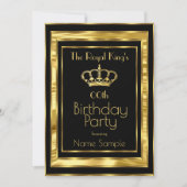Royal King Mans Birthday Party Black Gold Crown Einladung (Vorderseite)
