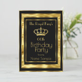Royal King Mans Birthday Party Black Gold Crown Einladung (Stehend Vorderseite)