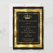 Royal King Mans Birthday Party Black Gold Crown Einladung (Rückseite)