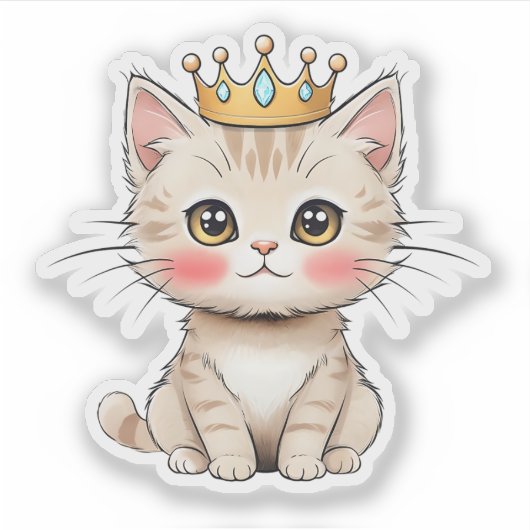Royal Kitten with Crown - Niedlicher Die Sticker (Vorderseite)
