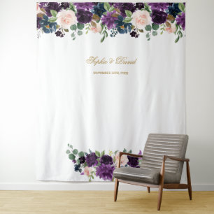 Royal Lavender Pink Blue Floral Foto Booth Wandteppich