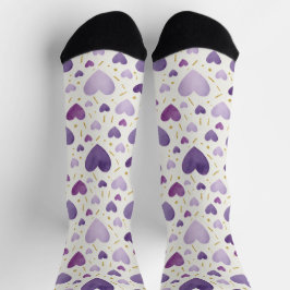 Royal Lavender Watercolor Heart & Gold Dust Socks Socken