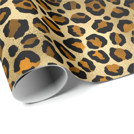 Royal Leopard Gold Black Jungle Pattern Geschenkpapier (Rolleneckpunkt)