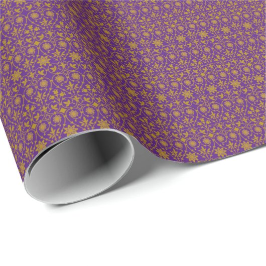 Royal Lila and Gold Filigree Muster  Geschenkpapier (Rolleneckpunkt)