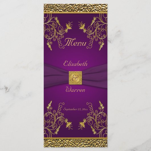 Royal Lila and Gold Floral Menu Card Menükarte (Vorderseite)
