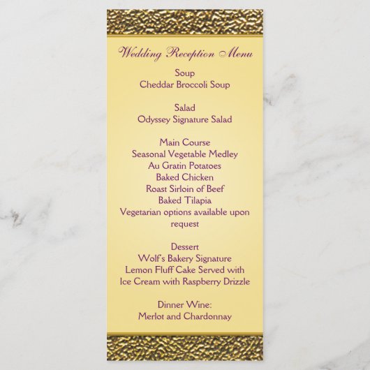 Royal Lila and Gold Floral Menu Card Programm (Rückseite)