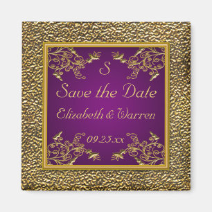 Royal Lila and Gold Floral Save the Date Magnet