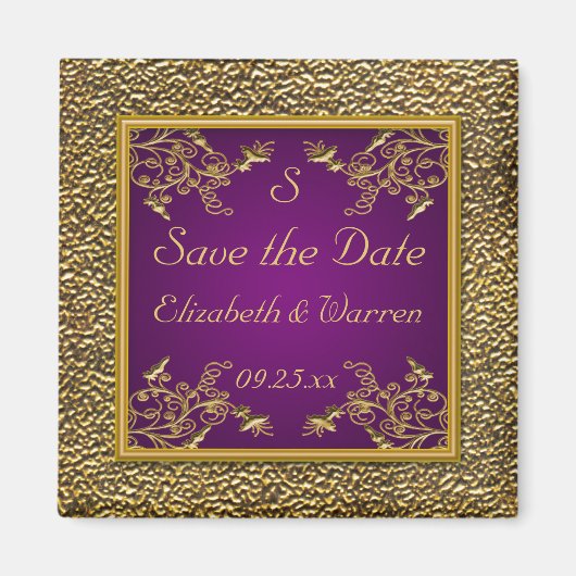 Royal Lila and Gold Floral Save the Date Magnet (Vorne)