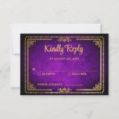 Royal Lila and Gold Frame Deko Wedding RSVP Karte (Vorderseite)