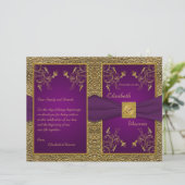 Royal Lila and Gold Medallion Wedding Program (Stehend Vorderseite)