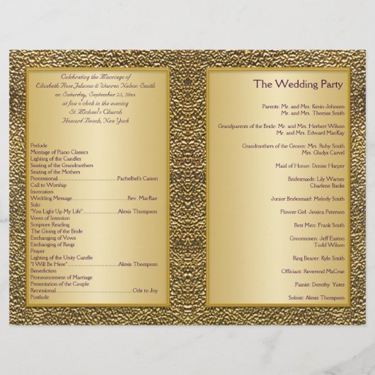 Royal Lila and Gold Medallion Wedding Program (Rückseite)