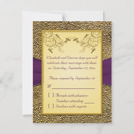 Royal Lila and Gold RSVP Card (Rückseite)
