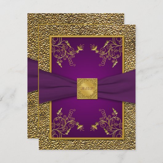 Royal Lila and Gold RSVP Card (Vorne/Hinten)