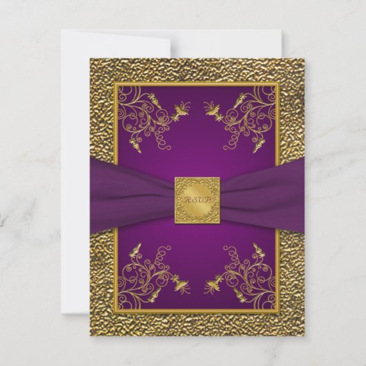 Royal Lila and Gold RSVP Card Karte (Vorderseite)