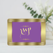 Royal Lila and Gold Wedding RSVP Karte (Stehend Vorderseite)