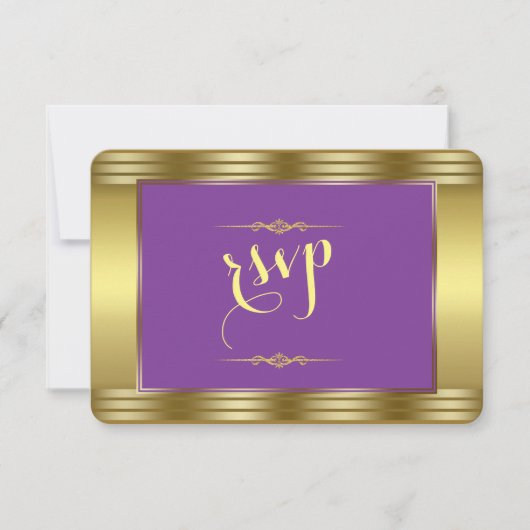 Royal Lila and Gold Wedding RSVP Karte (Vorderseite)