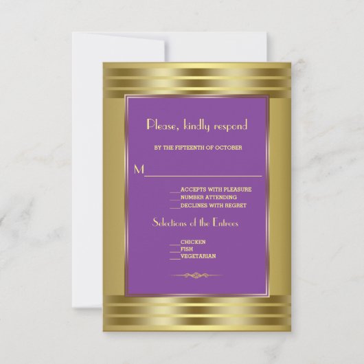 Royal Lila and Gold Wedding RSVP Karte (Vorderseite)