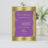 Royal Lila and Gold Wedding RSVP Karte (Stehend Vorderseite)