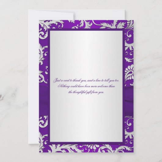 Royal Lila and Silver Damask Danke, Card Dankeskarte (Rückseite)