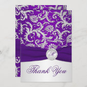 Royal Lila and Silver Damask Danke, Card Dankeskarte (Vorne/Hinten)
