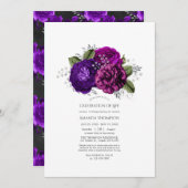 Royal Lila and Silver Floral Celebration of Life Einladung (Vorne/Hinten)