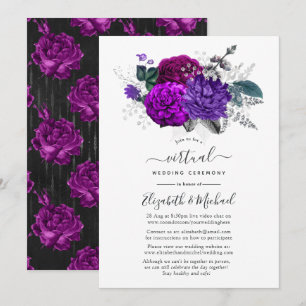 Royal Lila and Silver Floral Virtual Wedding Einladung