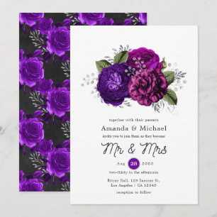Royal Lila and Silver Floral Wedding Einladung