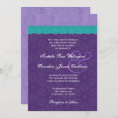 Royal Lila Aquamarin Lace Wedding V10A Einladung (Vorne/Hinten)