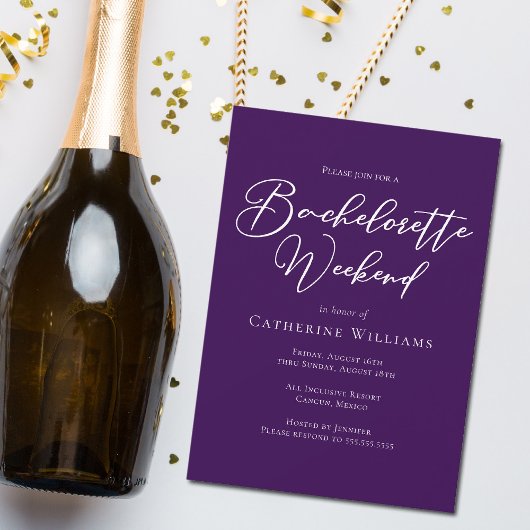 Royal Lila Bachelorette Weekend Minimalistisch Einladung