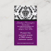 Royal Lila Black Damask Lace Business Cards Visitenkarte (Rückseite)