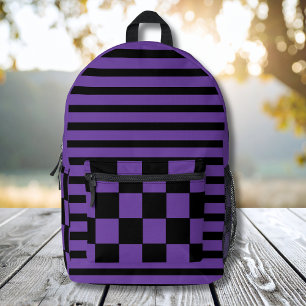 Royal Lila Black Vintag Checked and Striping Bedruckter Rucksack