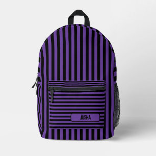 Royal Lila Black Vintag Striping Name Bedruckter Rucksack