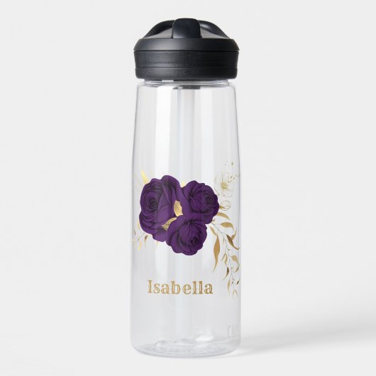 Royal-lila-Blumen goldene Blätter Trinkflasche (Vorne)