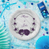 Royal-lila Blumen silberne Blätter Marmor Pappteller (Party)