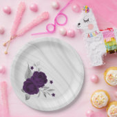 Royal-lila Blumen silberne Blätter Marmor Pappteller (Party)