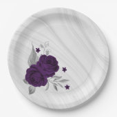 Royal-lila Blumen silberne Blätter Marmor Pappteller (Vorderseite)