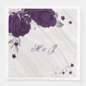 Royal-lila Blumen silberne Blätter Marmor Serviette (Vorderseite)
