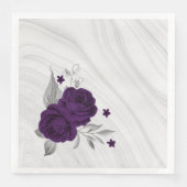 Royal-lila Blumen silberne Blätter Marmor Serviette (Vorderseite)